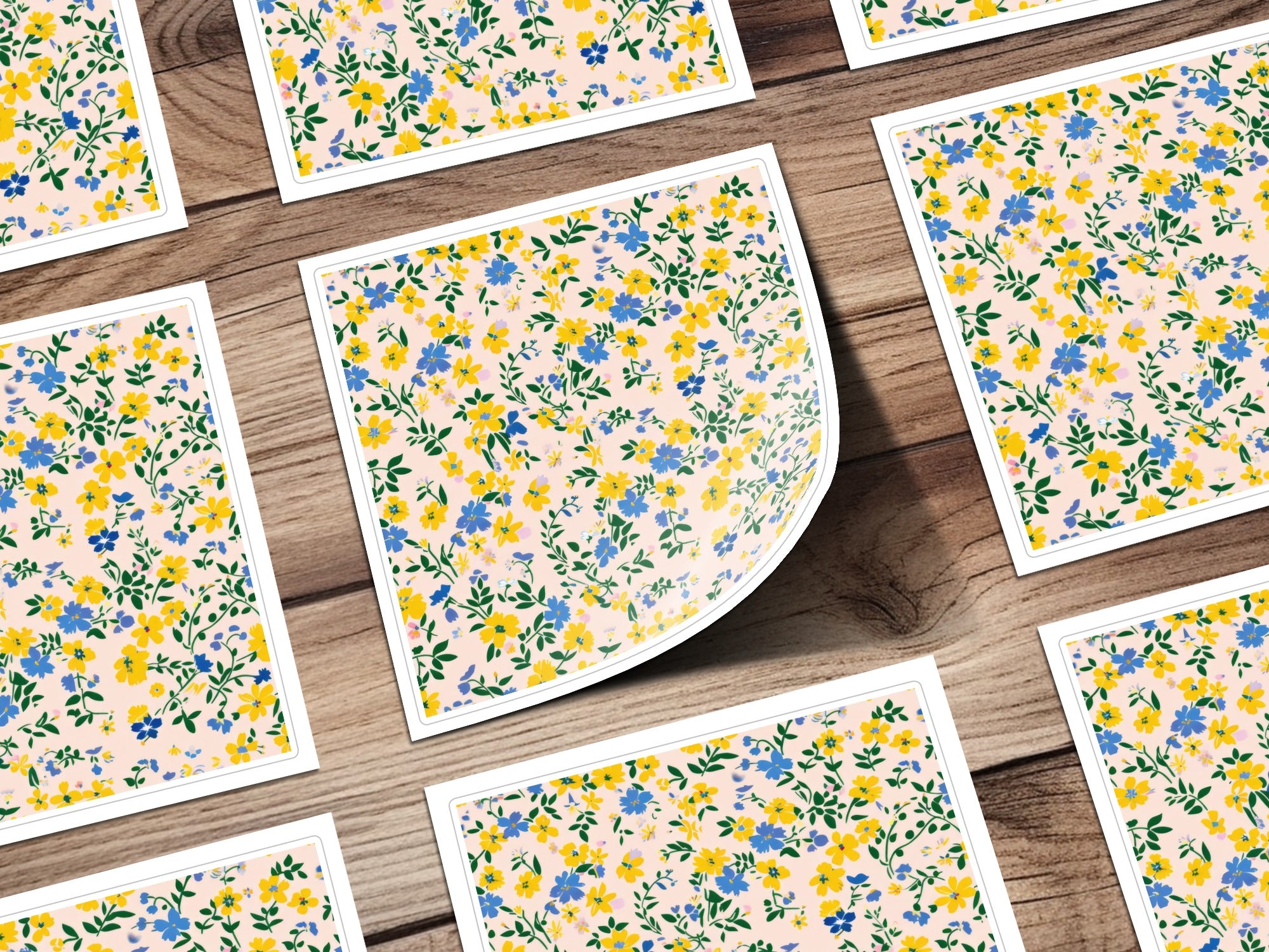 Yellow Blue Boho Wildflower Seamless For Commercial Use