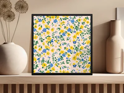 Yellow Blue Boho Wildflower Seamless For Commercial Use