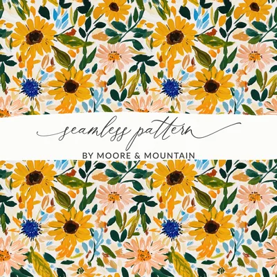 Yellow Blush Gouache Sunflowers Seamless Fall Floral Pattern