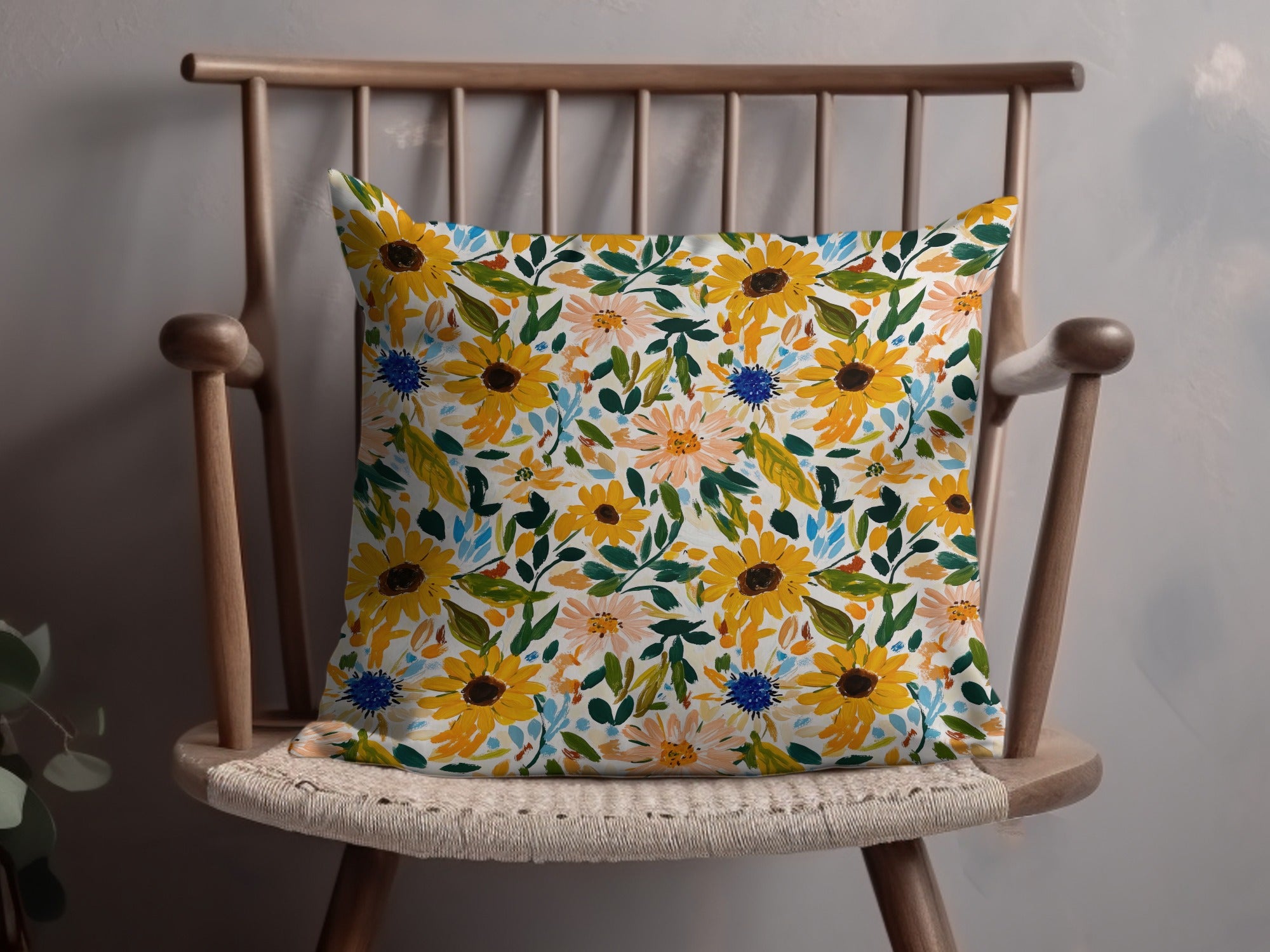 Yellow Blush Gouache Sunflowers Seamless Fall Floral Pattern