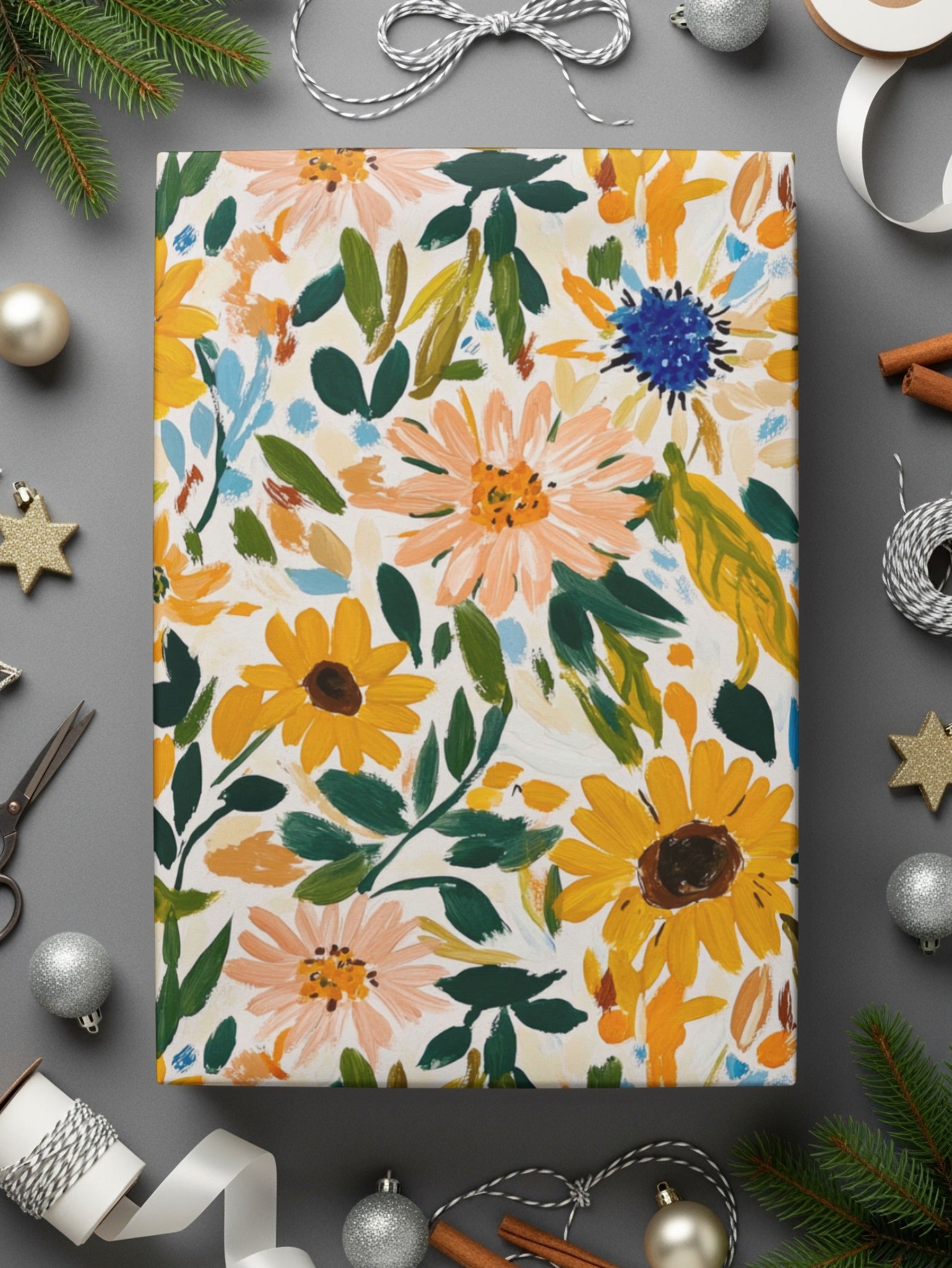 Yellow Blush Gouache Sunflowers Seamless Fall Floral Pattern