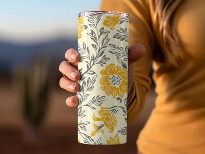 Yellow Botanical Motif Indian Chintz Pattern for Textiles Digital