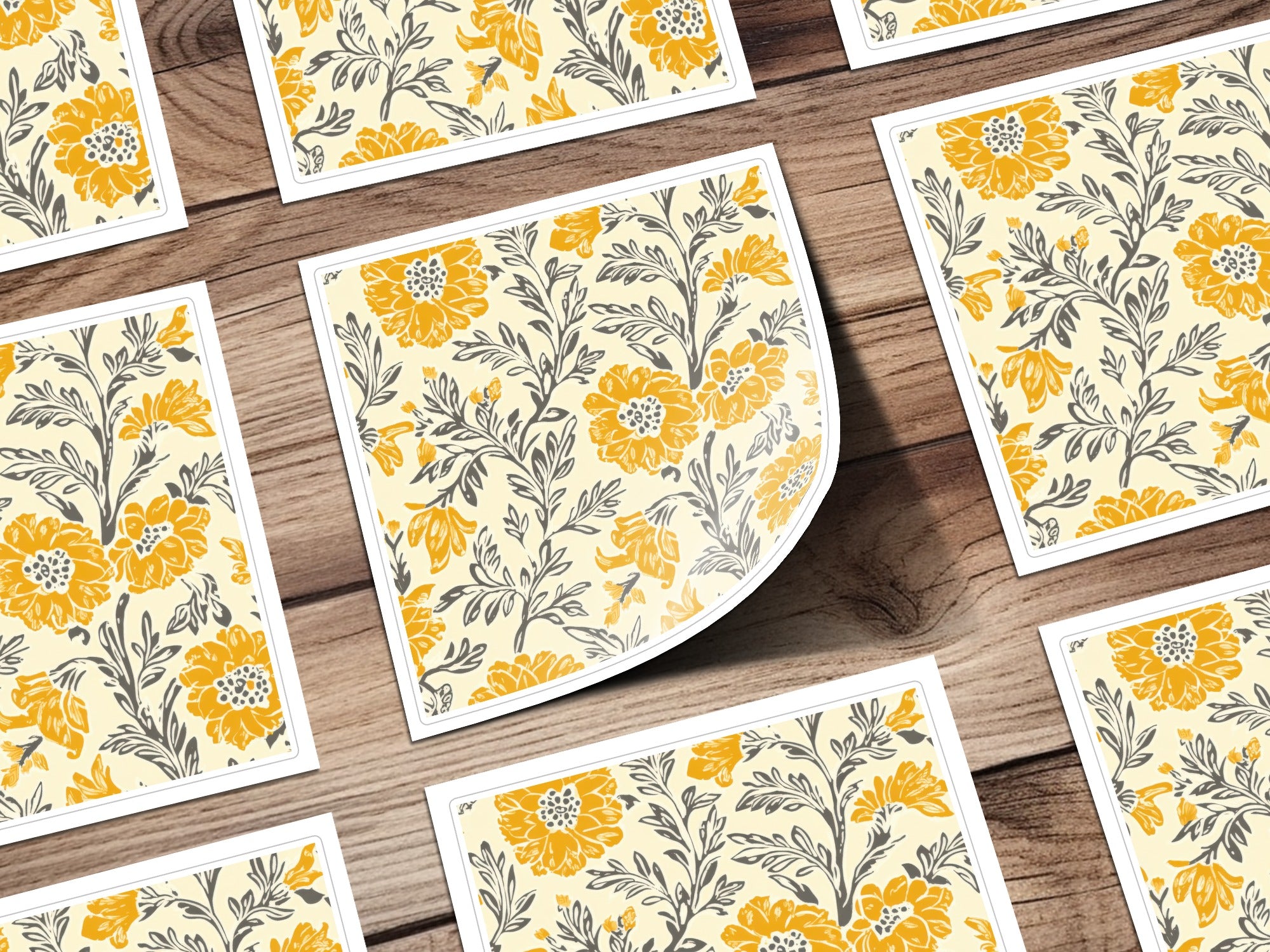 Yellow Botanical Motif Indian Chintz Pattern for Textiles Digital