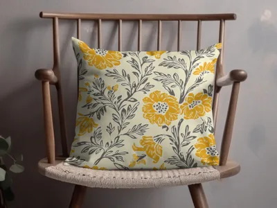Yellow Botanical Motif Indian Chintz Pattern for Textiles Digital