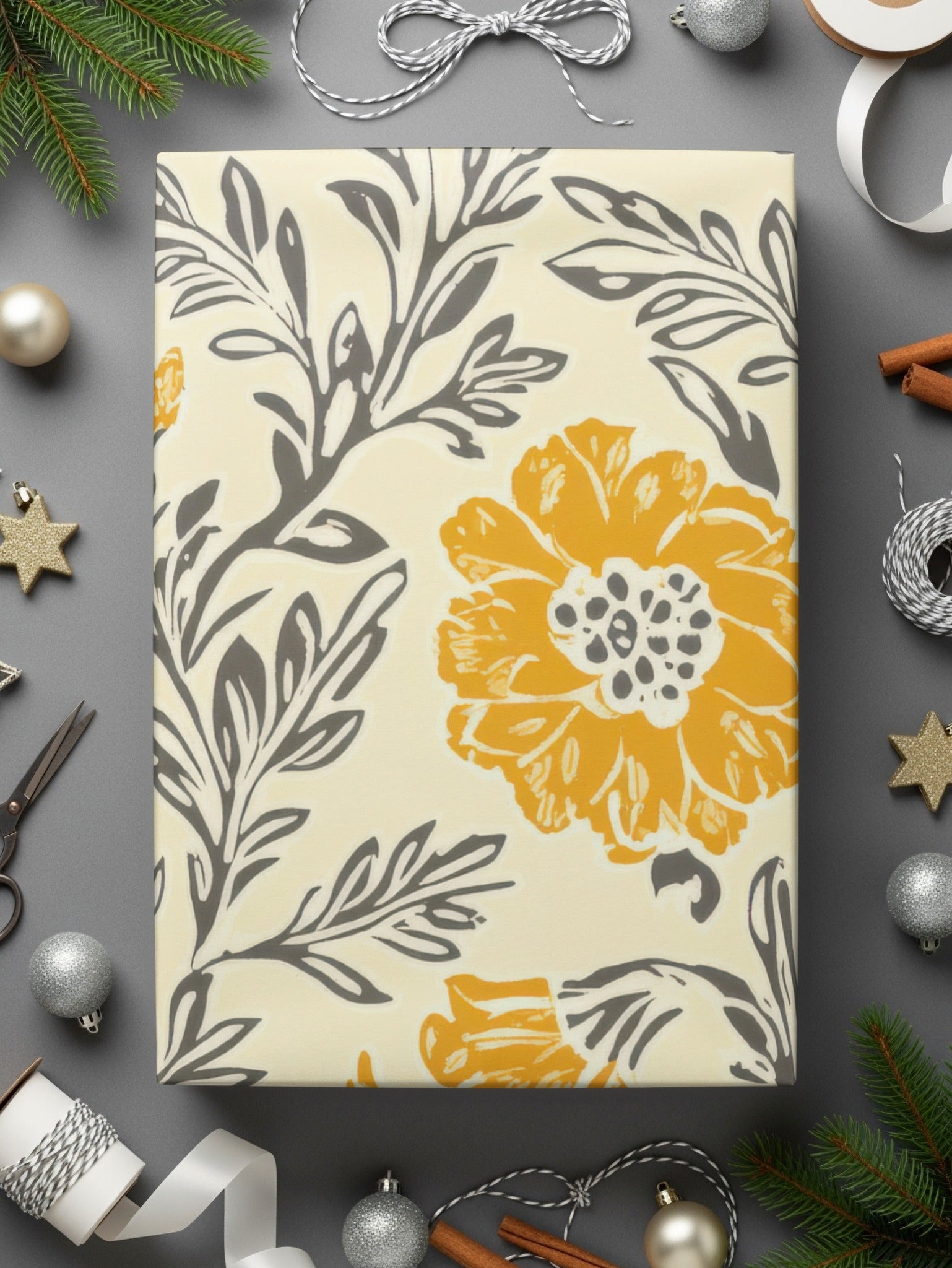 Yellow Botanical Motif Indian Chintz Pattern for Textiles Digital
