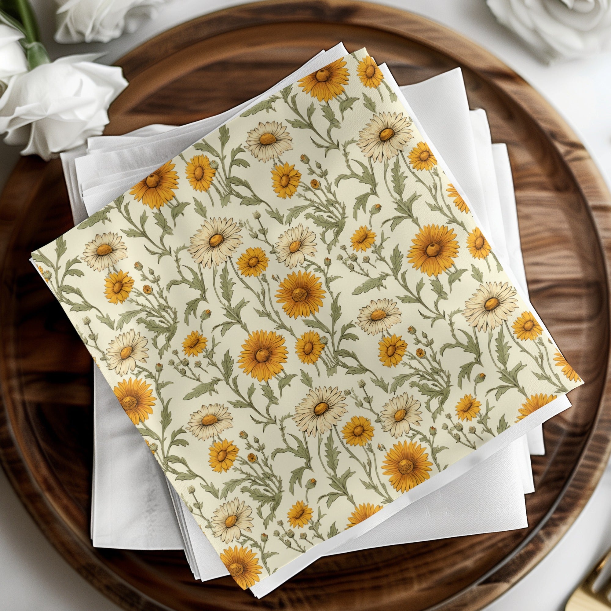 Yellow Daisy Floral Digital Paper, Spring Flowers Pattern, Cream, Botanical Print, Seamless Floral Design, Repeat Pattern, Digital Product