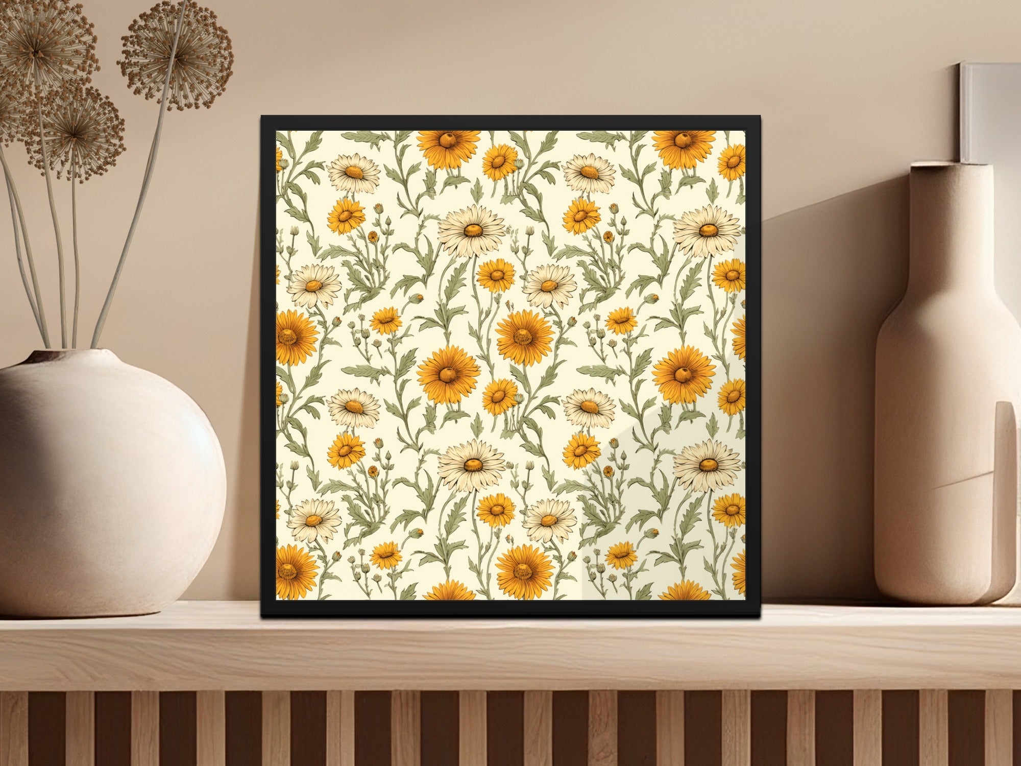 Yellow Daisy Floral Digital Paper, Spring Flowers Pattern, Cream, Botanical Print, Seamless Floral Design, Repeat Pattern, Digital Product