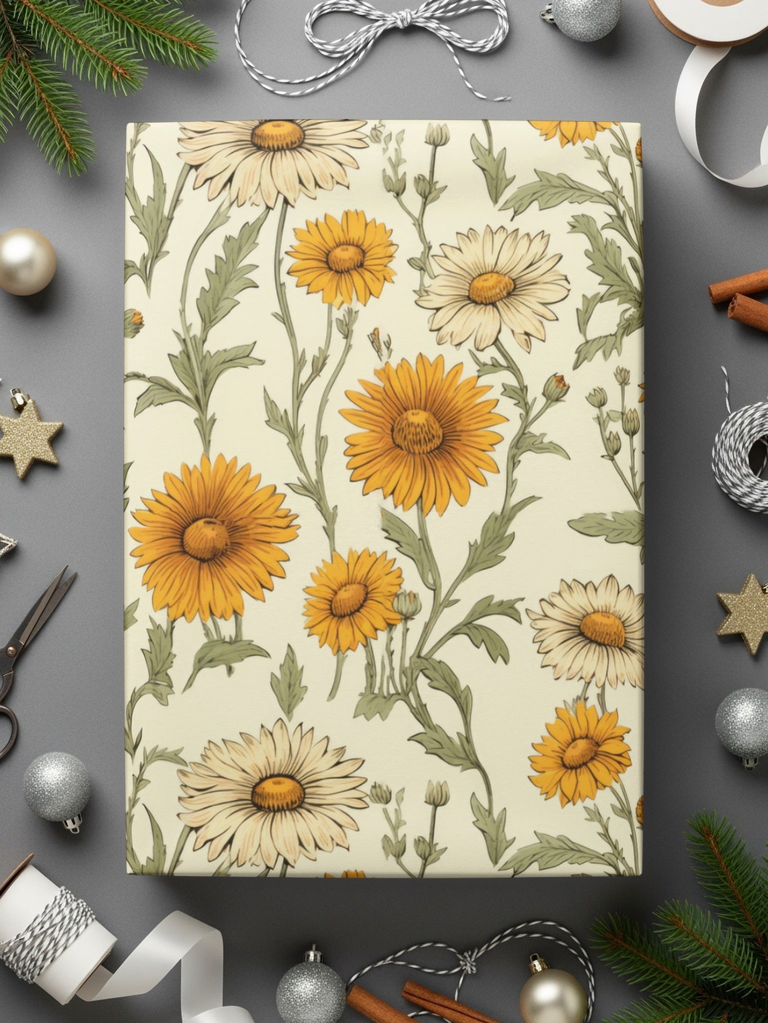 Yellow Daisy Floral Digital Paper, Spring Flowers Pattern, Cream, Botanical Print, Seamless Floral Design, Repeat Pattern, Digital Product
