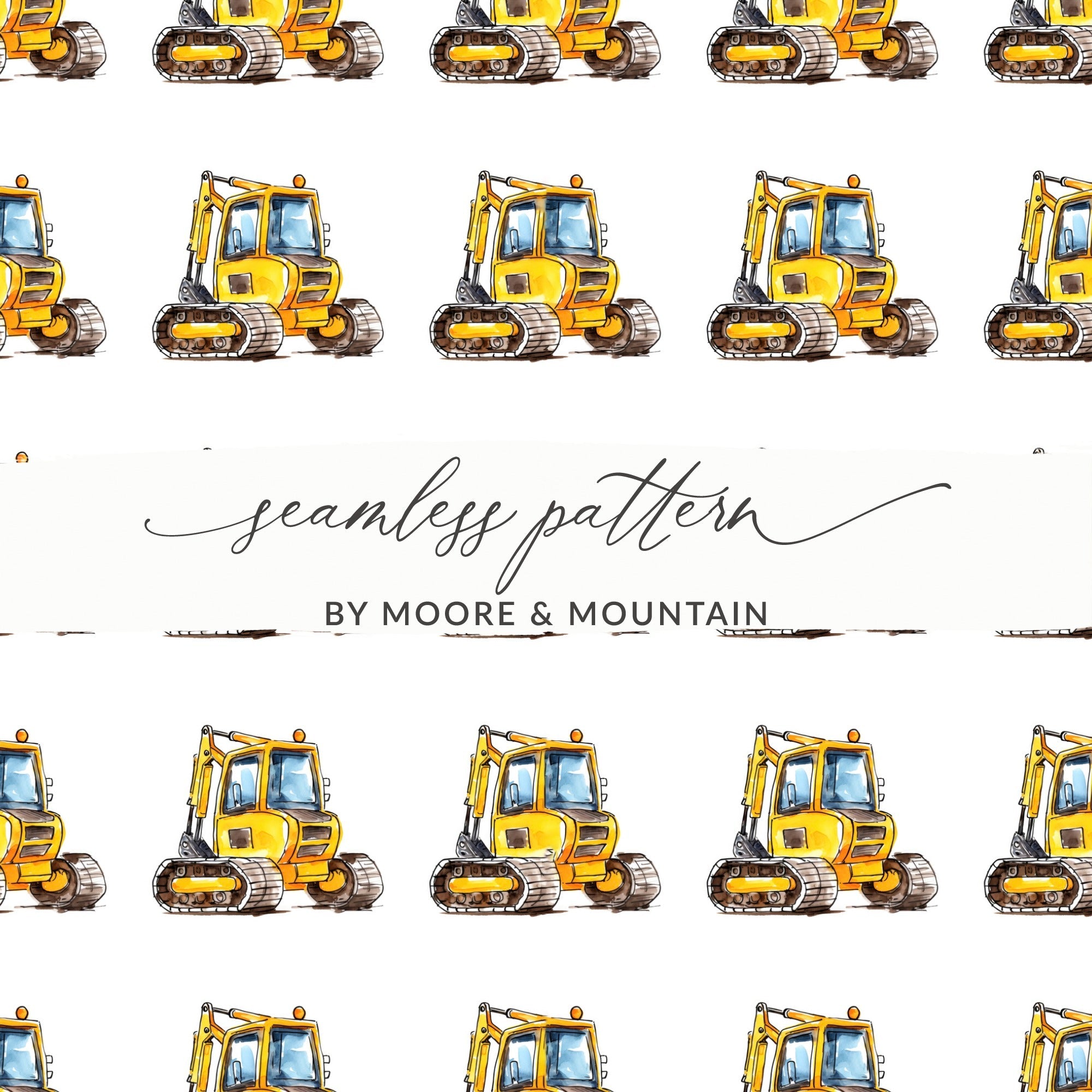 Yellow Excavator Seamless Pattern, Construction Vehicles, Digital Download, Kids Fabric, Scrapbooking Paper, Trucks, Construction Theme