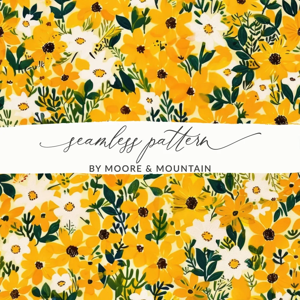 Yellow Floral Digital Paper, Spring Flower Pattern, Seamless Floral Print, Bright Summer Blooms, Digital Download for Crafts, Fabric Design