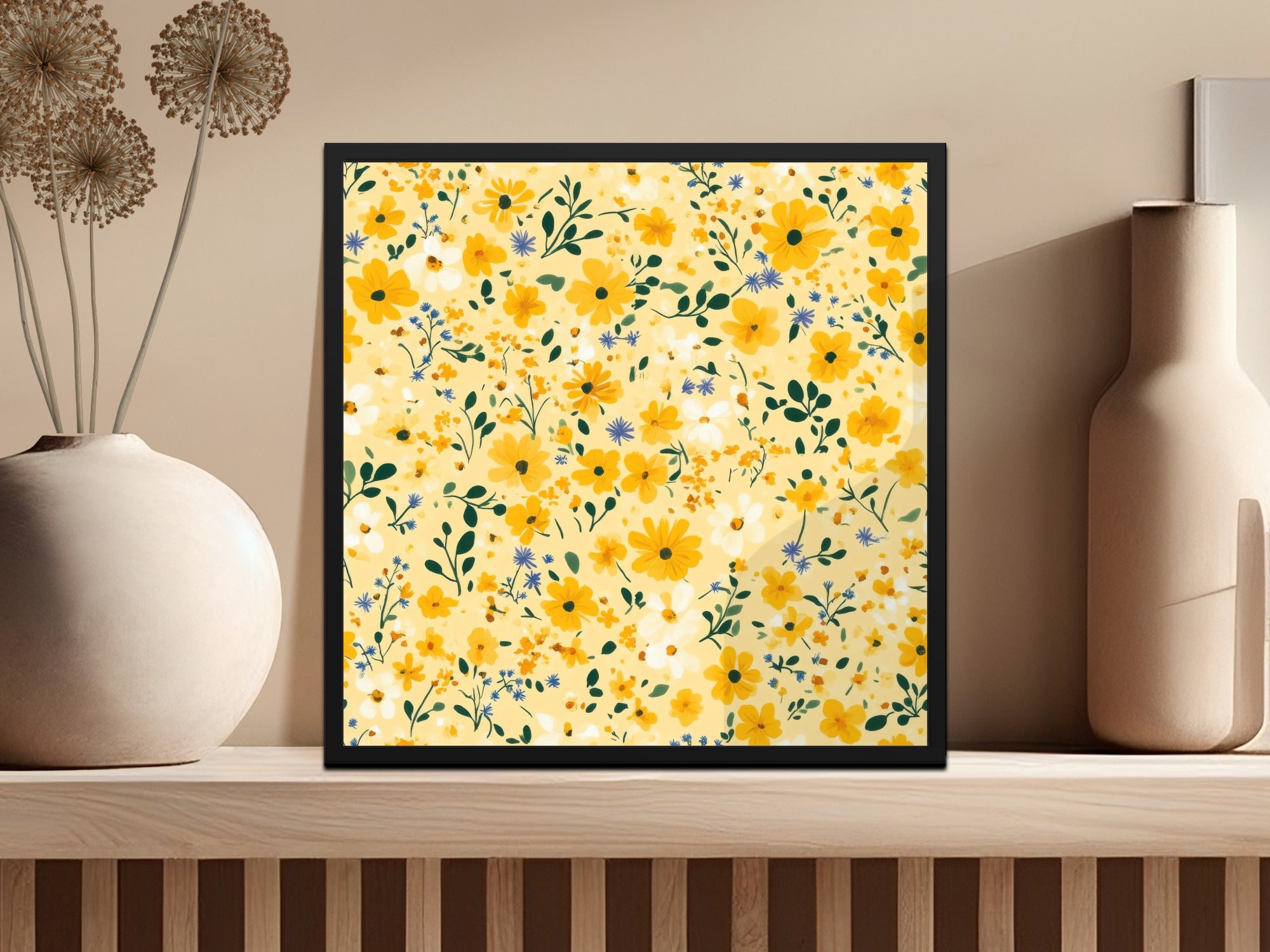 Yellow Floral Ditsy Floral Artistic Pattern Digital