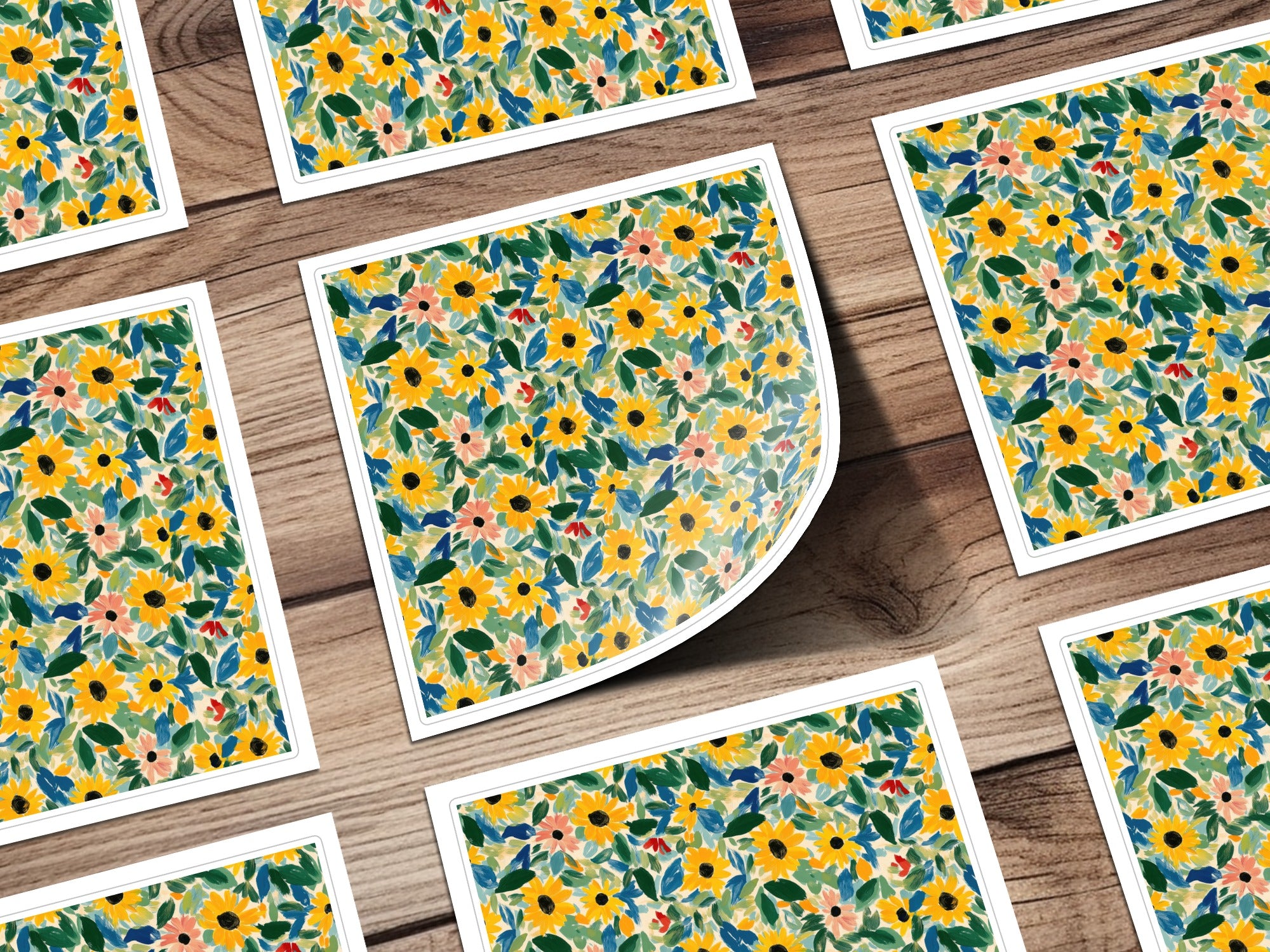 Yellow Gouache Sunflowers and Green Leaves Seamless Pattern