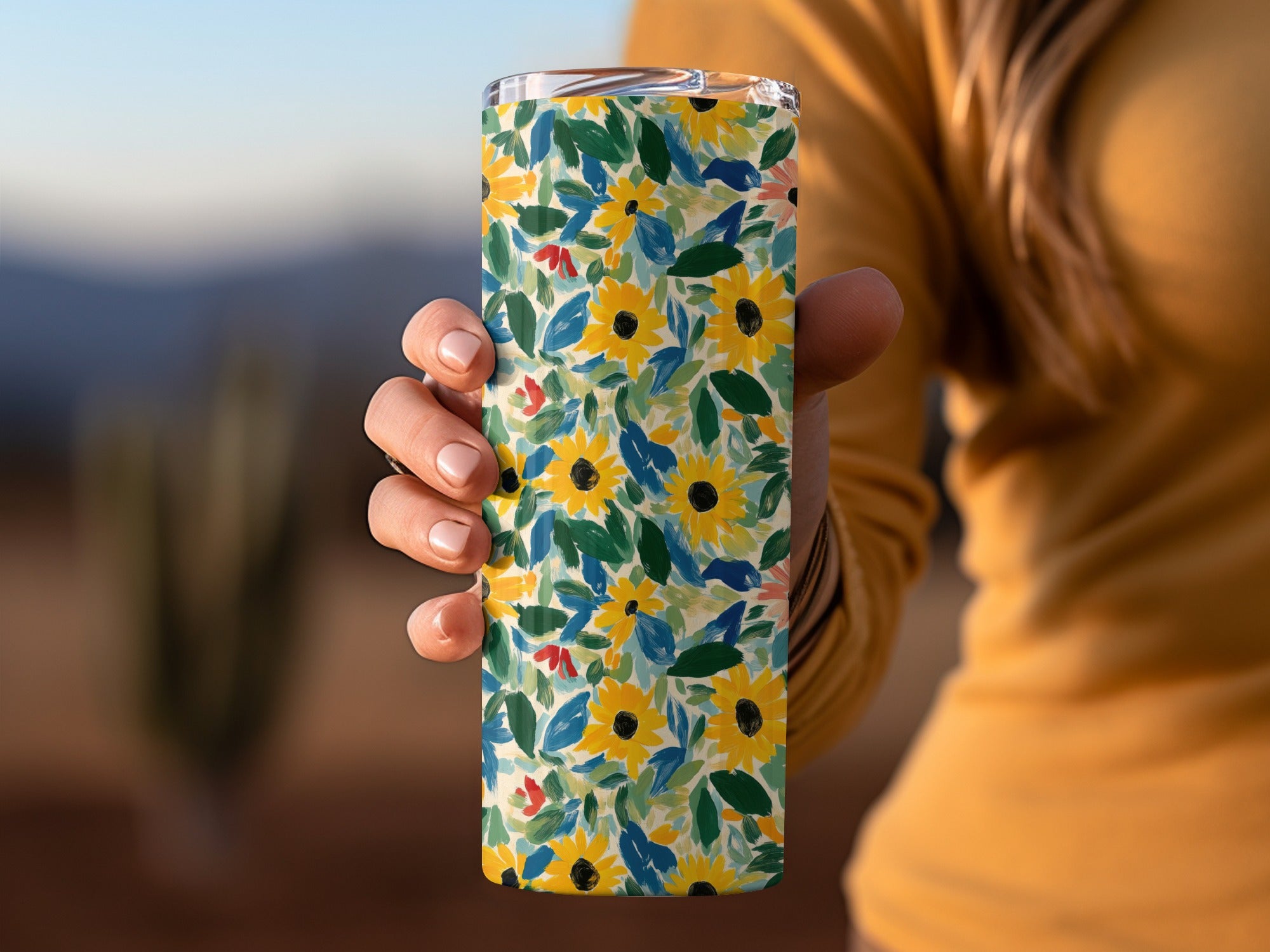 Yellow Gouache Sunflowers and Green Leaves Seamless Pattern