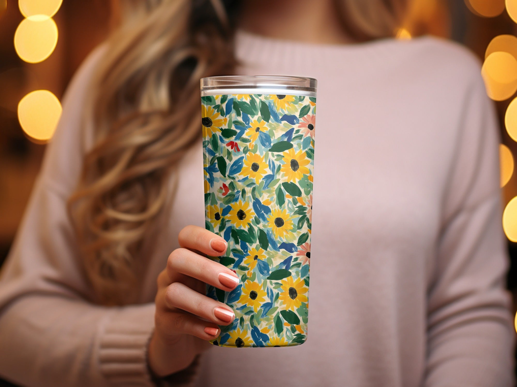 Yellow Gouache Sunflowers and Green Leaves Seamless Pattern