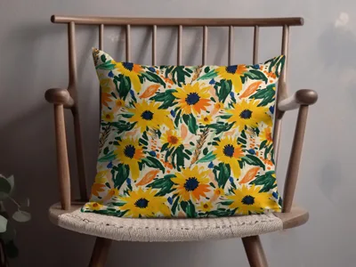 Yellow Gouache Sunflowers Seamless Fall Floral Pattern Digital