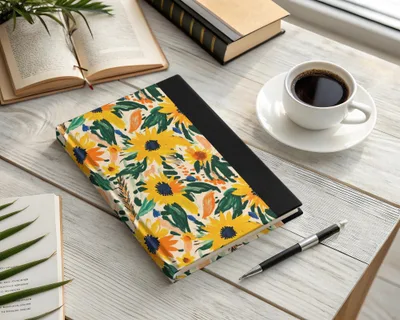 Yellow Gouache Sunflowers Seamless Fall Floral Pattern Digital