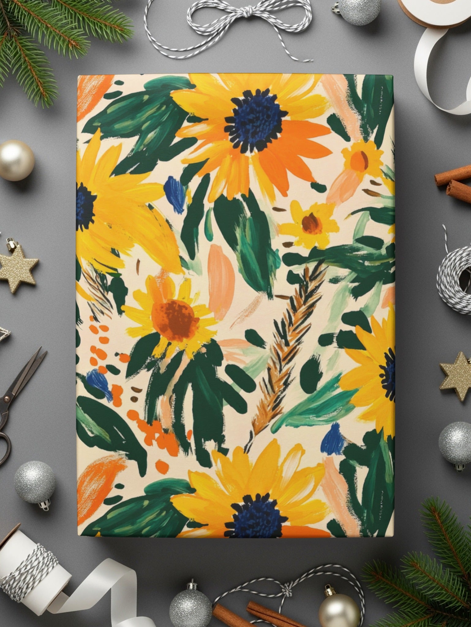 Yellow Gouache Sunflowers Seamless Fall Floral Pattern Digital