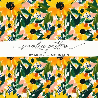 Yellow Gouache Sunflowers Seamless Pattern Fall Colors