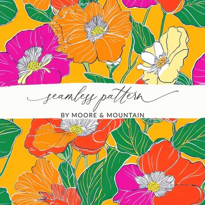 Yellow Preppy Digital Paper, 60s floral pattern, Groovy Floral Background, Retro Flowers, Seamless Pattern, Floral Pattern, Digital Download