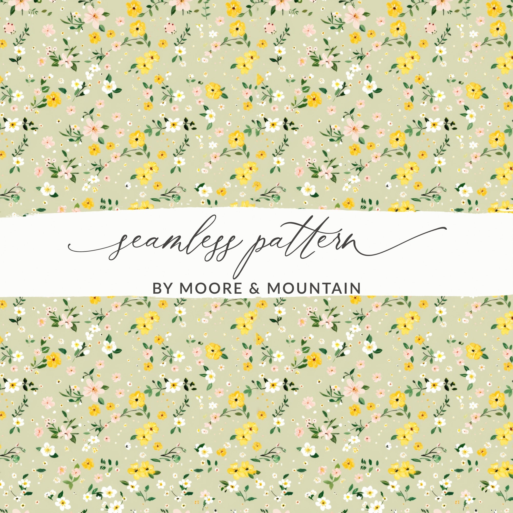 Yellow Seamless Wildflower Field Surface Pattern Design For Commercial Use
