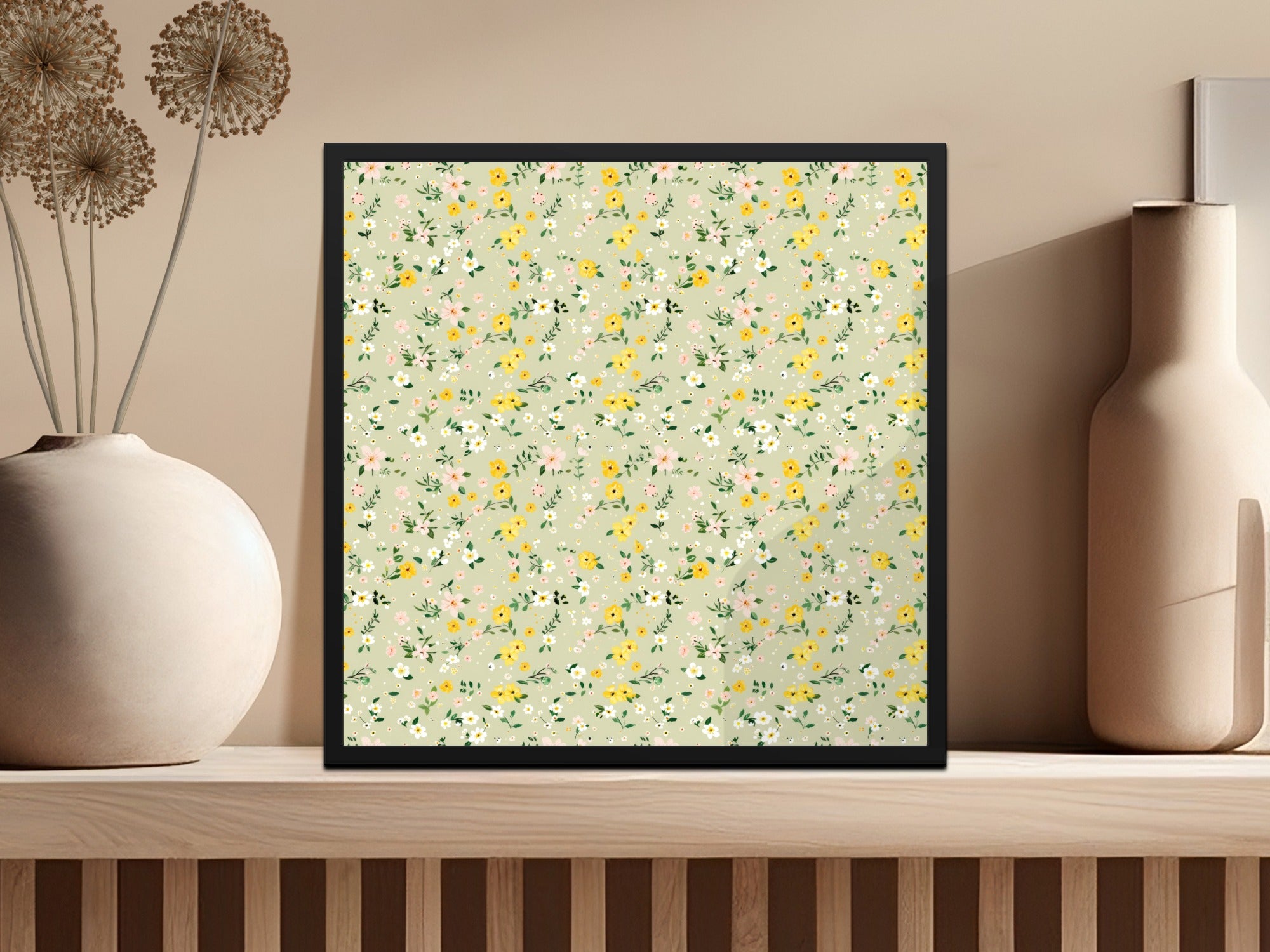 Yellow Seamless Wildflower Field Surface Pattern Design For Commercial Use
